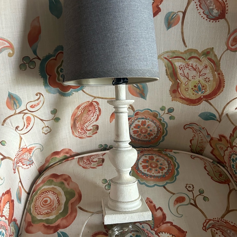 Cottagecore white wood shabby chic Table Desk Lamp with Grey Gray Shade 20” - Picture 9 of 14